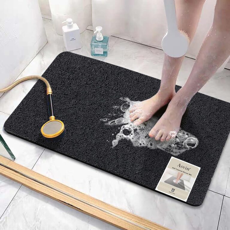 Asvin Soft Textured Bath, Shower, Tub Mat, 24x16 Inch, Phthalate Free, Non Slip Comfort Bathtub Mats with Drain, PVC Loofah Bathroom Mats for Wet Areas, Quick Drying