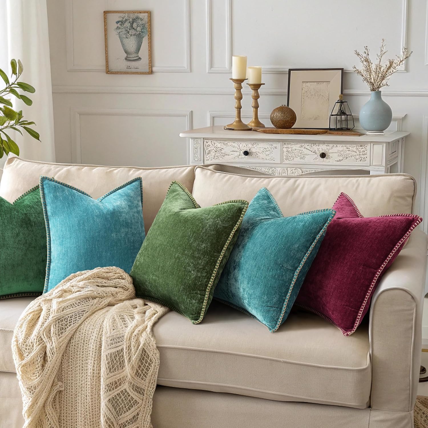 decorUhome Soft Chenille Throw Pillow Covers 20x20 Set of 2 Forest Green - Image 7