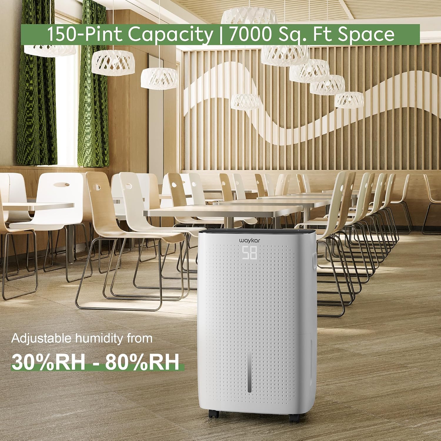 Waykar 150 Pint 7000 Sq.Ft Dehumidifier for Basement with Drain Hose & Tank - Image 2