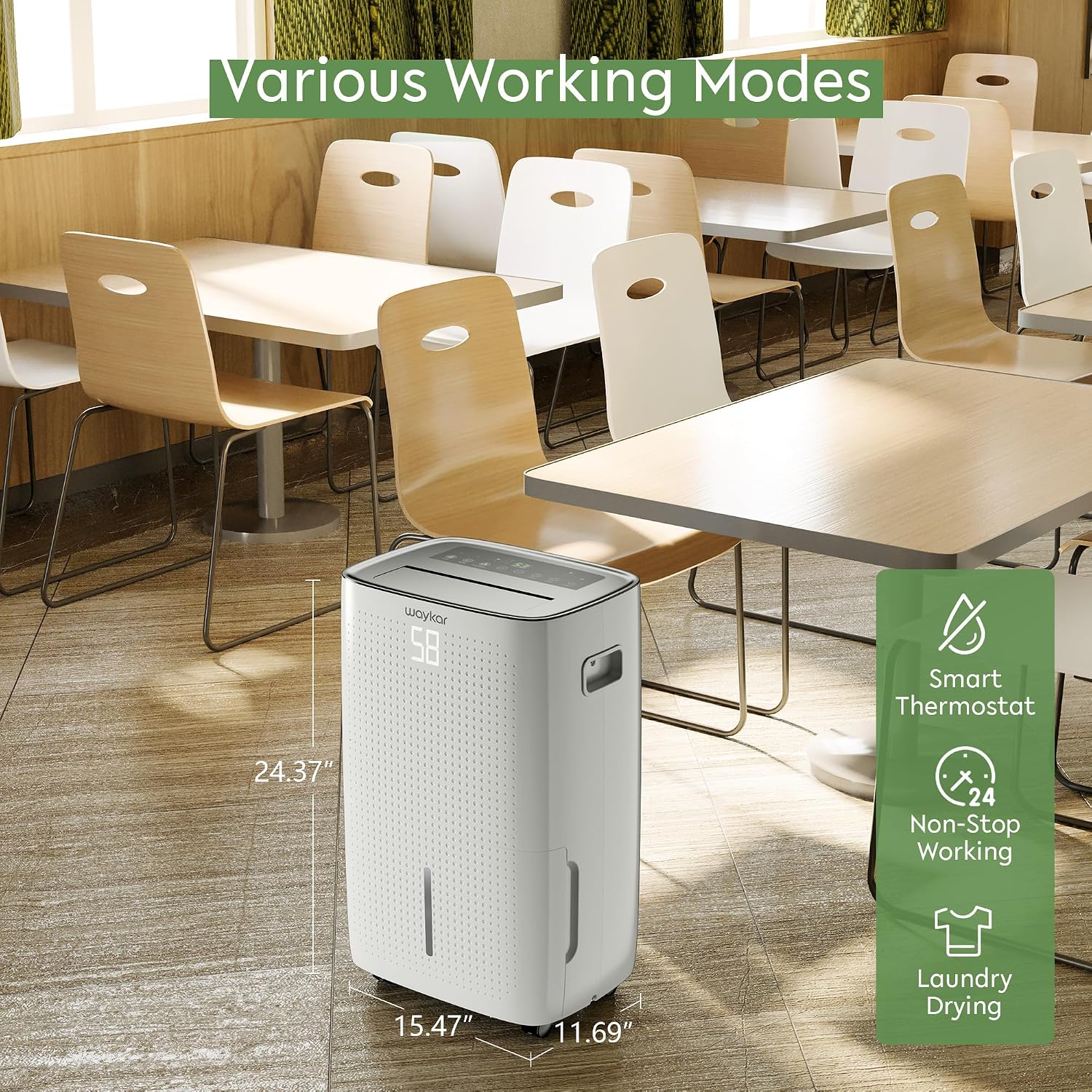 Waykar 150 Pint 7000 Sq.Ft Dehumidifier for Basement with Drain Hose & Tank - Image 4
