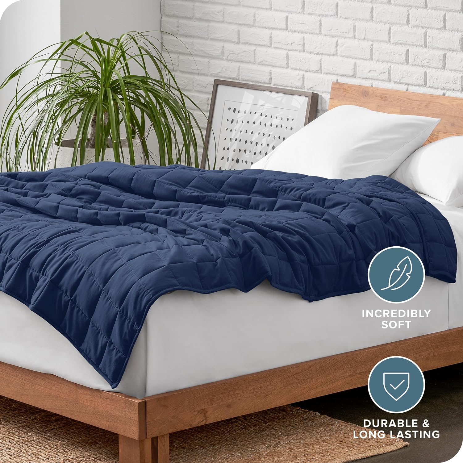 Bare Home Weighted Blanket All-Natural 100% Cotton with Nontoxic Glass Beads 60"x80" 17lbs, Dark Blue - Image 5