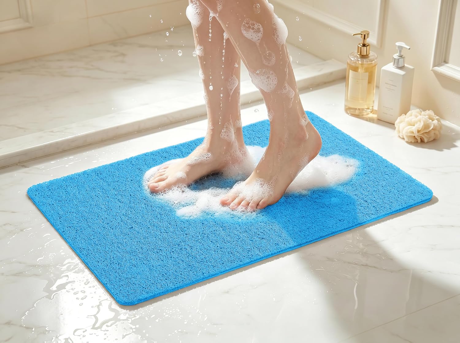 Asvin Soft Textured Bath, Shower, Tub Mat, 24x16 Inch, Phthalate Free, Non Slip Comfort Bathtub Mats with Drain, PVC Loofah Bathroom Mats for Wet Areas, Quick Drying - Image 2