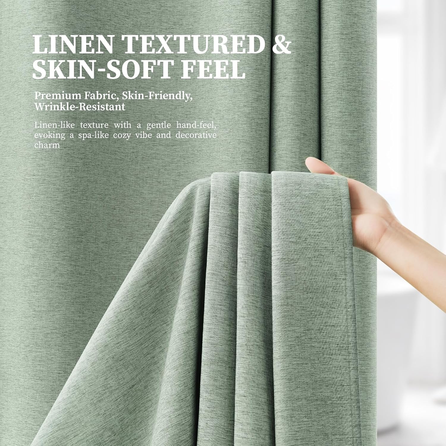 BTTN 72x81 Ringless Linen Look Shower Curtain with Snap in Liner Sage Green - Image 9