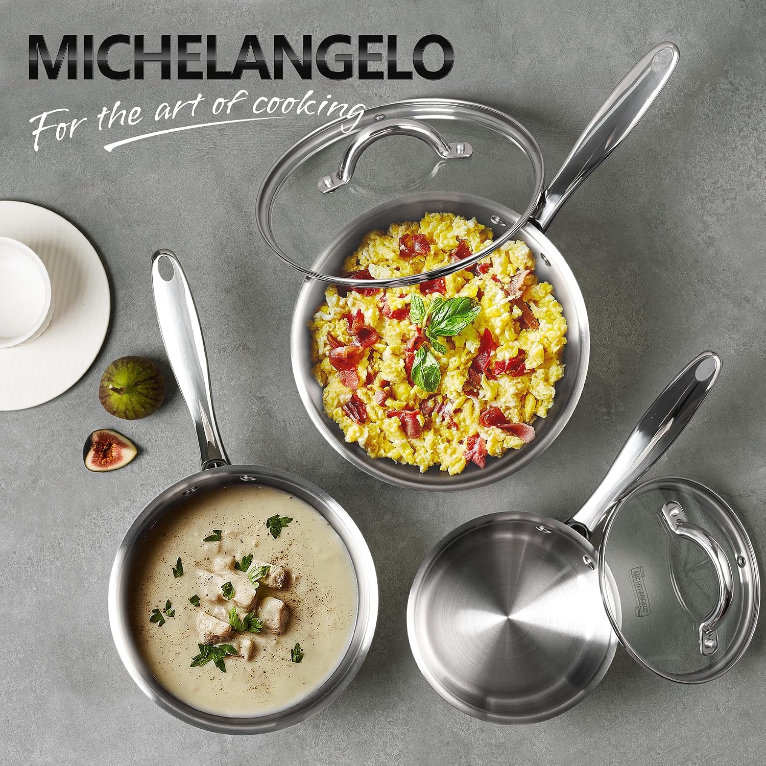 MICHELANGELO 6-Piece Stainless Steel Pot Set, 1QT, 2QT & 3QT - Image 7