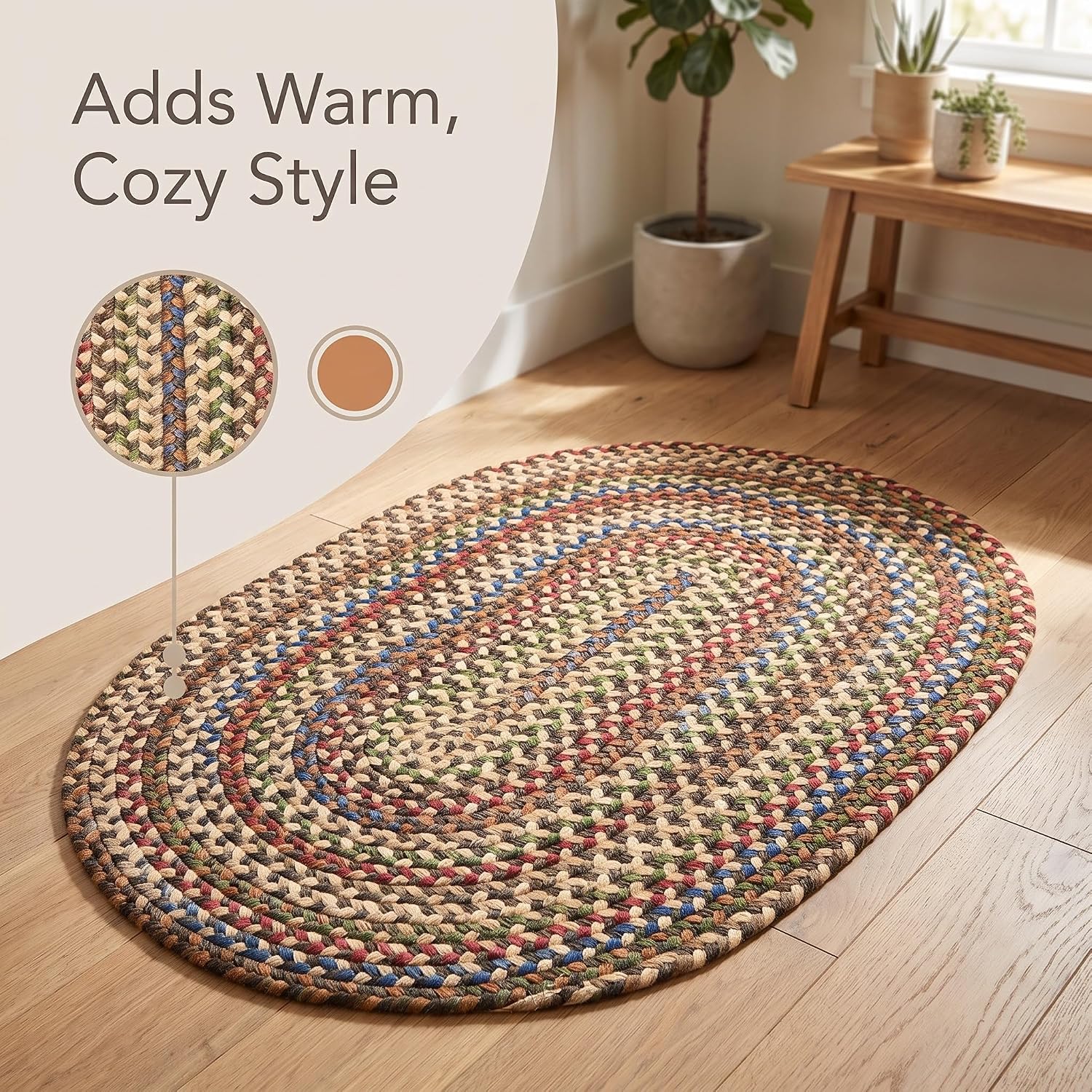 Super Area Rugs Roxbury American Made Braided Rug for Indoor Outdoor Spaces, Dk. Taupe/Natural Multi, 2' X 3' Oval - Image 5