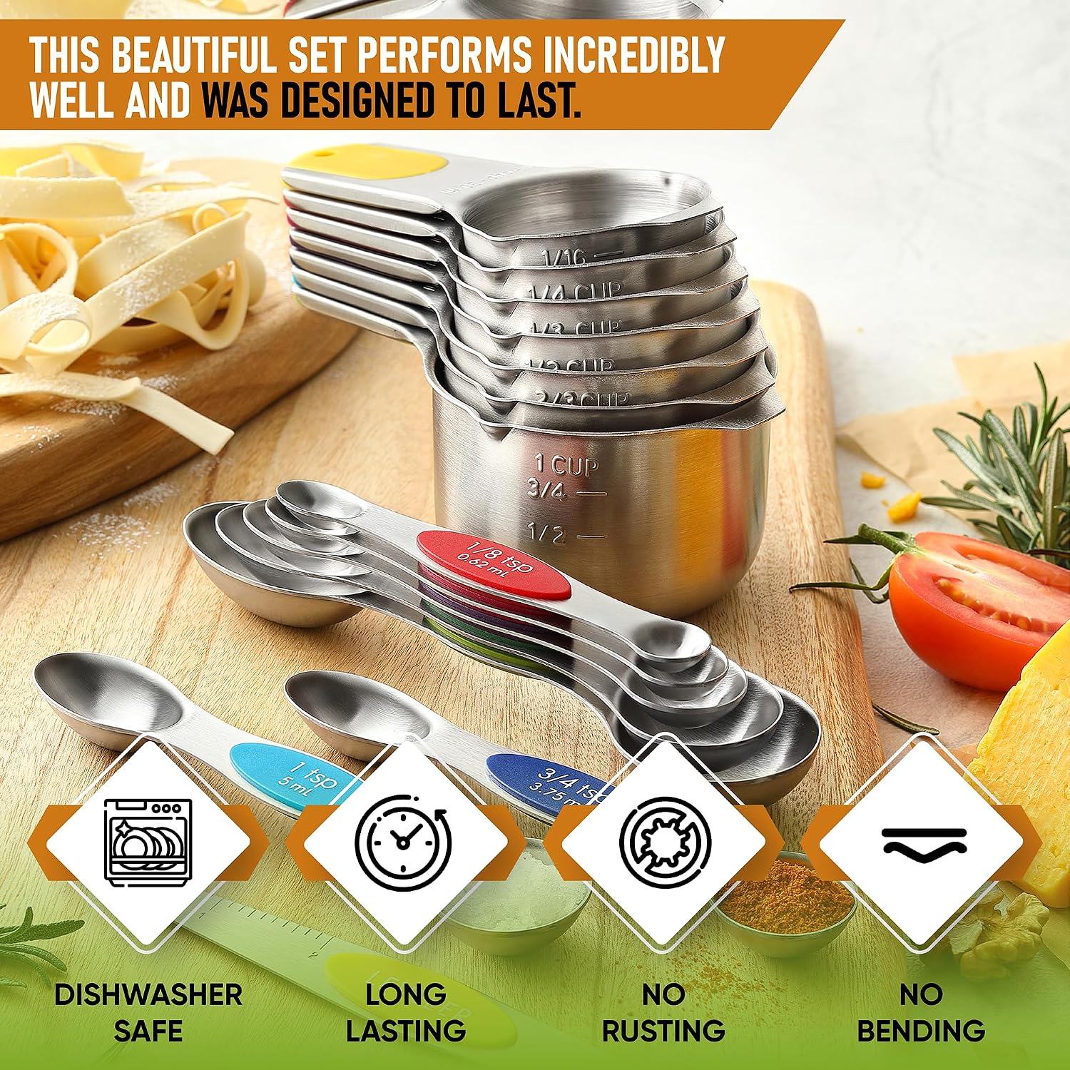 Spring Chef 15 Magnetic Measuring Cups & Spoons Set w/Levelers, Multicolor - Image 2