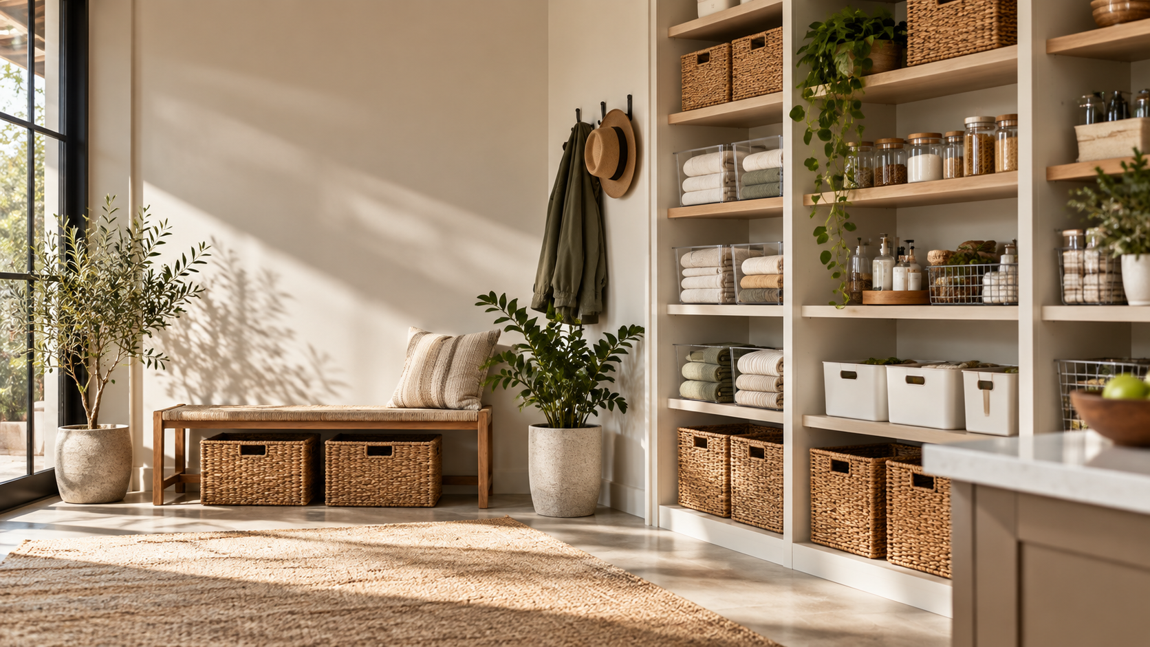 Bright organized home storage shelves