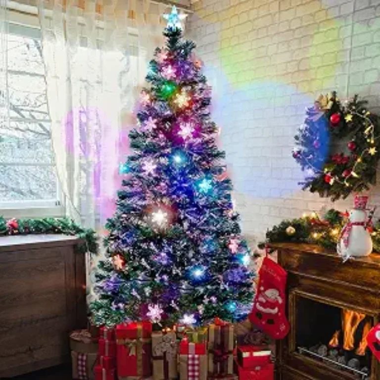 6ft Pre-Lit Artificial Christmas Tree with RGB LED Lights & Snowflakes