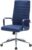 Navy Blue Leather Ribbed Office High-Back Desk Conference Chair with Wheels