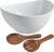 KITEISCAT Extra Large Elegant Ceramic Oval Salad Bowl Set with Premium Acacia Wood Salad Serving Utensils – Large Capacity, Stylish and Practical, Kitchen Must-Have