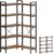 Huuger 5 Tier Bookshelf, L Shaped Corner Bookshelf with 10 Open Shelves, 49.4 Inch Straight Wide Bookcase with Metal Frame and Wooden Board, Adjustable Feet, Rustic Brown