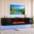 70” Floating TV Stand with 36″ Electric Fireplace, Wall Mounted Entertainment Center with Storage for TVs up to 80″, Adjustable 12-Color LED Media TV Console for Living Room,All Black