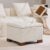 WUTUTUEE 24″ Square Fabric Storage Ottoman with Wooden Tray Top, Modern Tufted Button Upholstered Footstool Coffee Table, Multifunctional Small Storage Ottoman for Living Room Bedroom, Beige