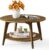 VASAGLE Round Coffee Table, 2-Tier Center Table with Storage, Tapered Legs