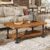 47″ Coffee Table, Farmhouse Solid Wood Accent Center Table with 2-Tier Live Edge Shelf & Metal Legs, Rectangular Low Cocktail Tea Furniture for Living Room, Lounge, Brown and Black